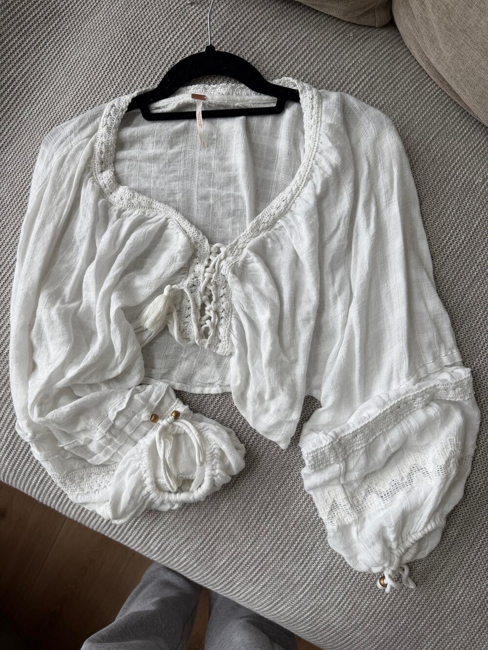 Free People Billow sleeve tie-front crop top